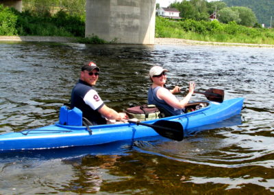 Double kayaking on the Restigouche River, Broadlands, Gaspésie, PQ