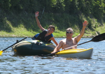 Father and son enjoying kayaking on the Restigouche River, Broadlands, Gaspésie, PQriver