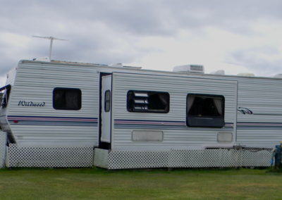 The back of the LeBlanc trailer in Broadlands, Gaspésie, PQ