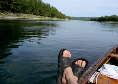 Relaxing while canoeing on the Restigouche River, Broadlands, Gaspésie, PQ