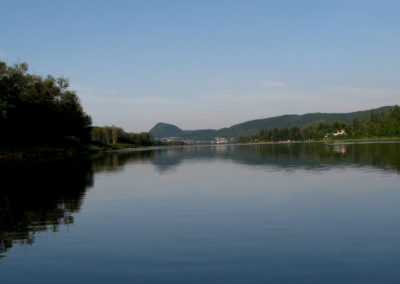 Calm water on the Restigouche River, Broadlands, Gaspésie, PQ